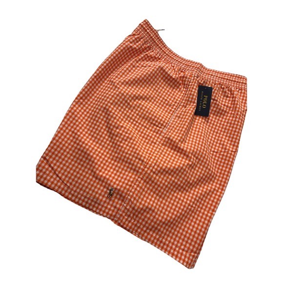 Polo Ralph Lauren Swim Shorts Men's 4XB Orange Gingham Check Lined Trunks